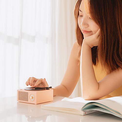 Old Fashioned Classic Style Bluetooth Speaker Pink Vinly Record Player Style Cute Look Creative Gift for Girls Bass Enhancement Loud Volume Speaker