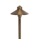 VOLT Flat Hat 12V Brass Path Light (7" Shade, 24" Tall) with 3W 2700K Warm White G4 LED Bulb for Low Voltage Landscape Lighting on Outdoor Pathway