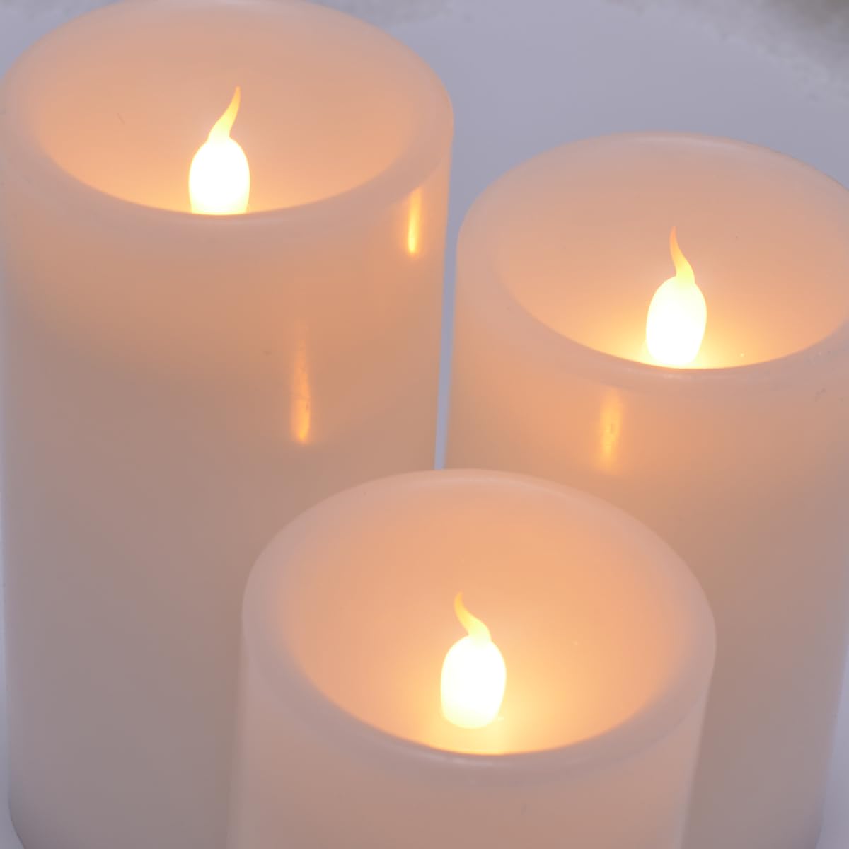 Mark Feldstein & Associates Sisal Tree and Wax LED Flameless Candle 8 Piece Candlescape Centerpiece Set, 8 Inch, White and Green with Artificial Snow