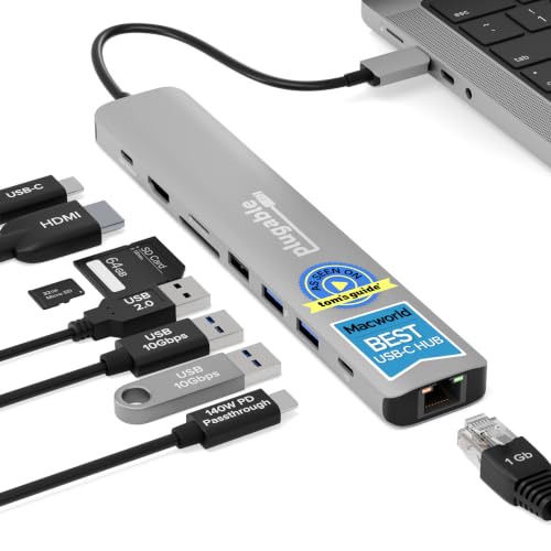 Plugable USB C Hub Multiport Adapter: 9-in-1 with 140W PD Charging