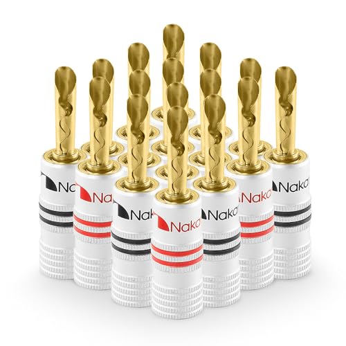 Nakamichi Excel Series 24k Gold Plated BFA Banana Plug 12-18 AWG Gauge Size 4mm for Speakers Amplifier Hi-Fi AV Stereo Home Theatre Audio Wire Cable