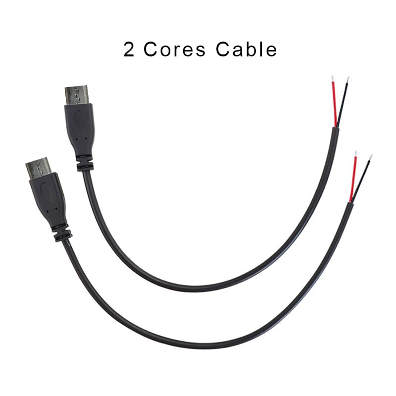 KSOPUERT 4 Pcs Mini 5P USB to Bare Wire Open End Cable 3.3FT 5V 2.1A 22AWG 2 Cores & 4 Cores Power Pigtail Repair Tin on The Tail Cable Cord DIY Black