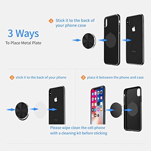 SALEX Replacement Metal Plates for Magnetic Holder, Wall, Magnet Phone Mount, Cases. Set of 5 Round Iron Discs. 3M Adhesive Backing Phone Stickers