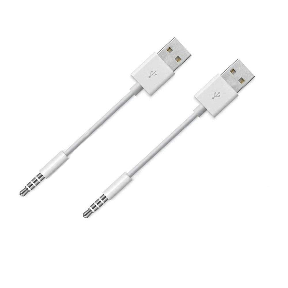 Amicable USB Date Cable Replacement for iPod Shuffle Charger Cable,(2-Pack) 3.5mm Jack/Plug to USB Power Charger Sync Data Transfer Cable for iPod