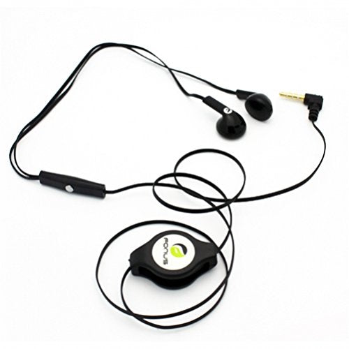BLACK Retractable Stereo Headset Wired Dual Earbuds Earphones with Microphone for MetroPCS LG Optimus L90, MetroPCS Nokia Lumia 635, MetroPCS Samsung…
