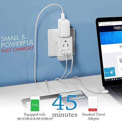Ceptics Italy, Chile Travel 2 Pack Plug Adapter QC 3.0 & PD, Safe Dual USB & USB-C - 2 USA Socket Compact & Powerful - Use in Rome, Milan, Greece…
