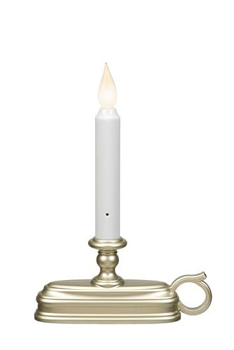 Battery Operated LED Flameless Window Candle Pewter/Silver Finish with Dusk to Dawn Sensor and White Flame