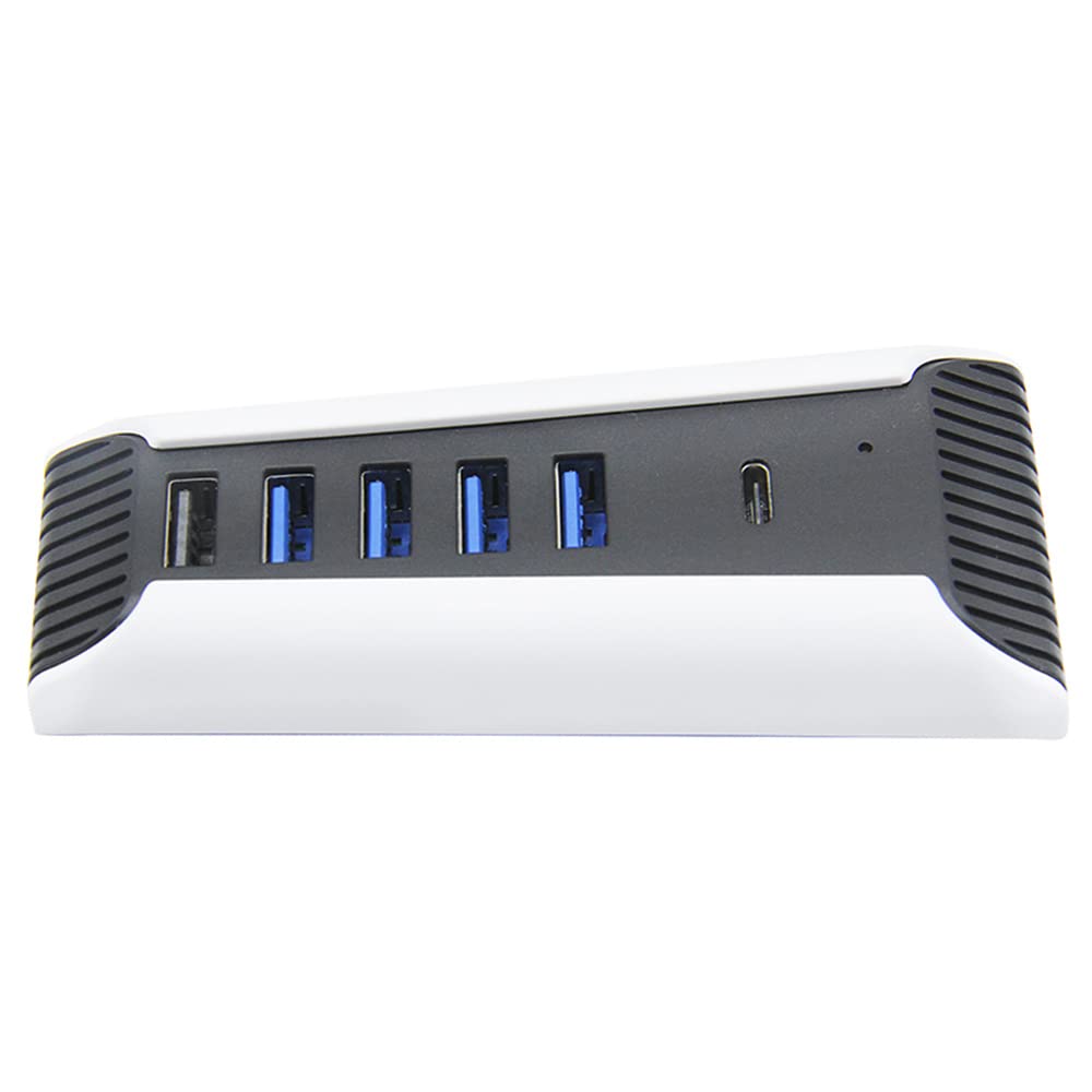 Wedorat PS5 USB Hub 5 Ports USB Extender, USB 2.0 & USB-C, Compatible with PS5, PC, Laptop & MacBook, Black, 5 Inch Cable, No Delay, Efficient