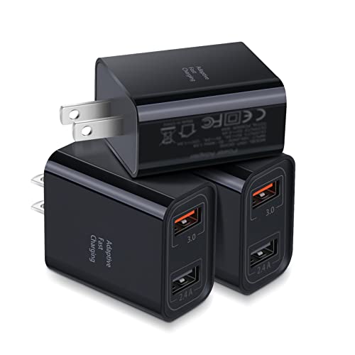 Dual USB Wall Charger, Costyle 3 Pack 30W 2 Ports Adaptive Fast Charging Block Quick Fast Charger 3.0 & 5V 2.4A Wall Plug Compatible iPhone 13 12 11