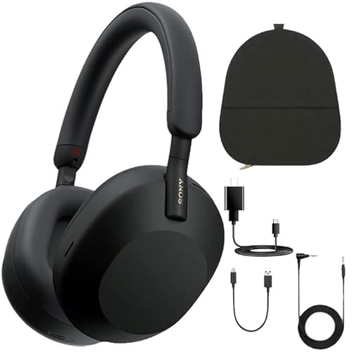 Sony WH-1000XM5 Noise Canceling Wireless Over-Ear Headphones (Black) & Case