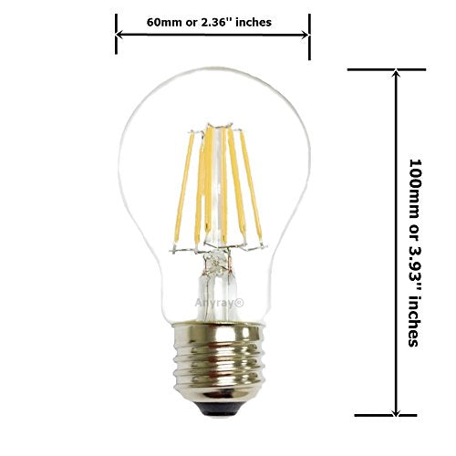 Anyray (4-Bulbs) 40 Watt Equivalent, A19, LED Light Bulb, Clear, E26, Vintage Edison Style, Warm White 40W