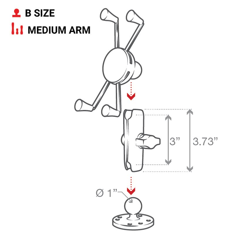 RAM MOUNTS X-Grip Universal Phone Mount Holder with Drill-Down Base & Medium Arm, Secure Smartphone Cradle for iPhone & Android RAM-B-138-UN10