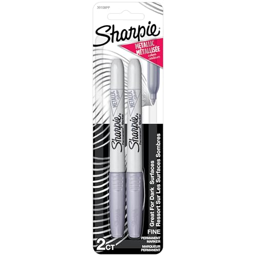 Sharpie Metallic Permanent Markers, Fine Point, Silver, 2 Count - For Black Paper or Dark Surfaces, Arts & Crafts, Posters