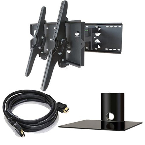 2xhome - New TV Wall Mount Bracket (Dual Arm),HDMI Cable & (1) Single Shelf Package - Secure Cantilever LED LCD Plasma Smart 3D WiFi Flat Panel Screen