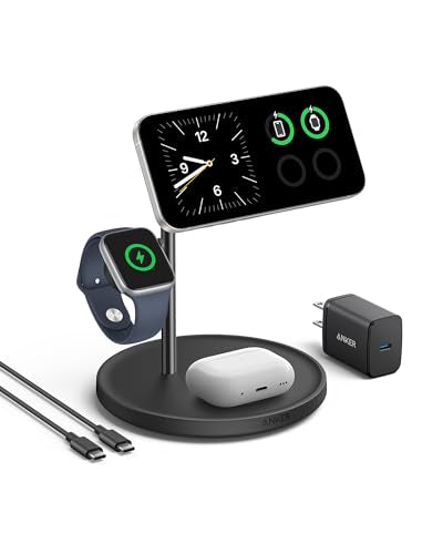 Anker MagSafe Charger Stand Compatible, iPhone 17 MagGo 3 in 1 Wireless Charging Station,Qi2 Certified 15W Wireless Charger, Desk Accessory