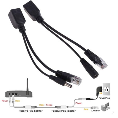 5 Pairs Passive PoE Injector and PoE Splitter Kit with 5.5x2.1 mm DC Connector RJ45 Power Over Ethernet