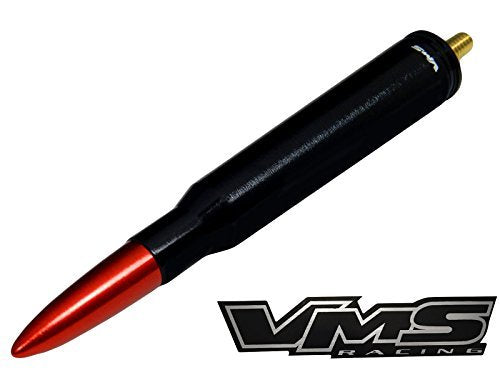 VMS RACING 50 Cal Caliber Black RED TIP Bullet Antenna Heavy Gauge Billet Aluminum Short Compatible with Harley Davidson Road King Road Glide Electra