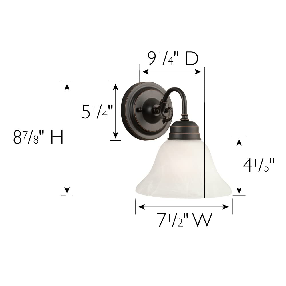 Design House 514497 Millbridge Wall Light Traditional 1-Light Indoor Dimmable Light with Alabaster Glass for Bathroom Hallway Foyer, Oil Rubbed Bronze