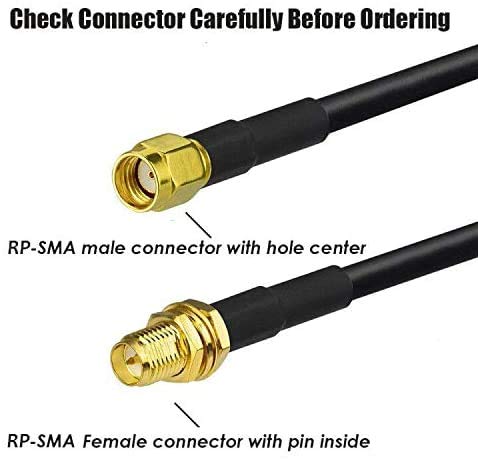 CORONIR 33ft WiFi Coaxial Extension Cable RP Male to RP Female Connector RG58 Cable for Wireless LAN Router Bridge Cellular Antenna Extension, 2Pack