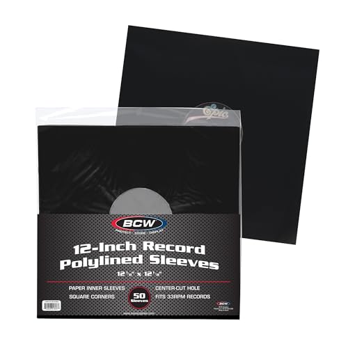 BCW 12-Inch Vinyl LP Record Sleeves - 50 Pack | Black Polylined Inner Protective Sleeves with Center Hole for Vinyl Records | Acid-Free, Scratch