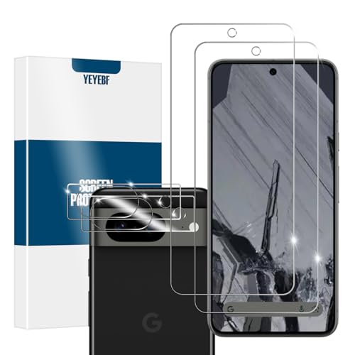 YEYEBF Pixel 8a HD Clear Tempered Glass Screen Protector + Camera Lens Protectors, [2+2 Pack] [3D Glass] [Anti-Glare] [Bubble-Free] Screen Protector