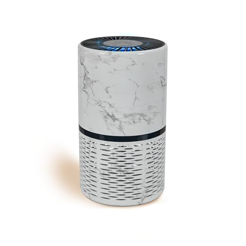 Veva White Circular Air Purifier, Compact and Modern with UV-C Light, HEPA Filter, 3 Speed Settings, Soft Light, 220 sqft coverage