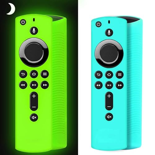 [2 Pack ] Firestick Silicone Remote Cover Case Compatible with 4K Firetv Stick, Firetv Remote Control Cover, Shockproof Anti Slip Case (Green Glow