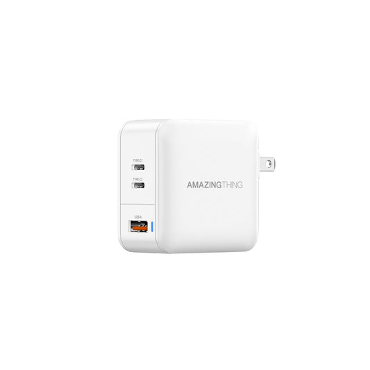66W GaN Wall Charger with 2 Type C and 1 USB A Ports, Fast USB C Charger Block, Compact Charging Power Adapter for MacBook