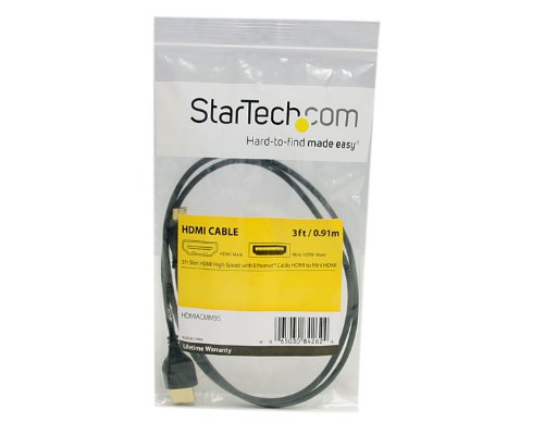 StarTech.com 3 ft Slim High Speed HDMI Cable with Ethernet - HDMI to HDMI Mini M/M (HDMIACMM3S),Black, 1 Count (Pack of 1)