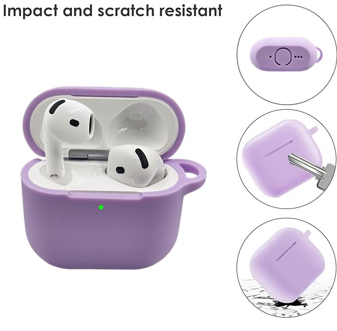 Protective Case Cover for Airpods 4th Generation Charging Case, Soft Silicone Cases with Cute Fluffy Ball Pom Pom and Keychain Kit (Purple)