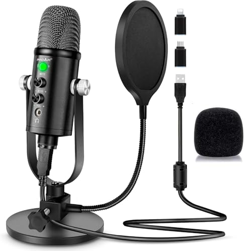 Microphone for Podcast, USB Microphone Kit for Phone, PC/Micro/Mac/Android,Professional Plug&Play Studio Mic with Stand for Gaming, Online Chatting