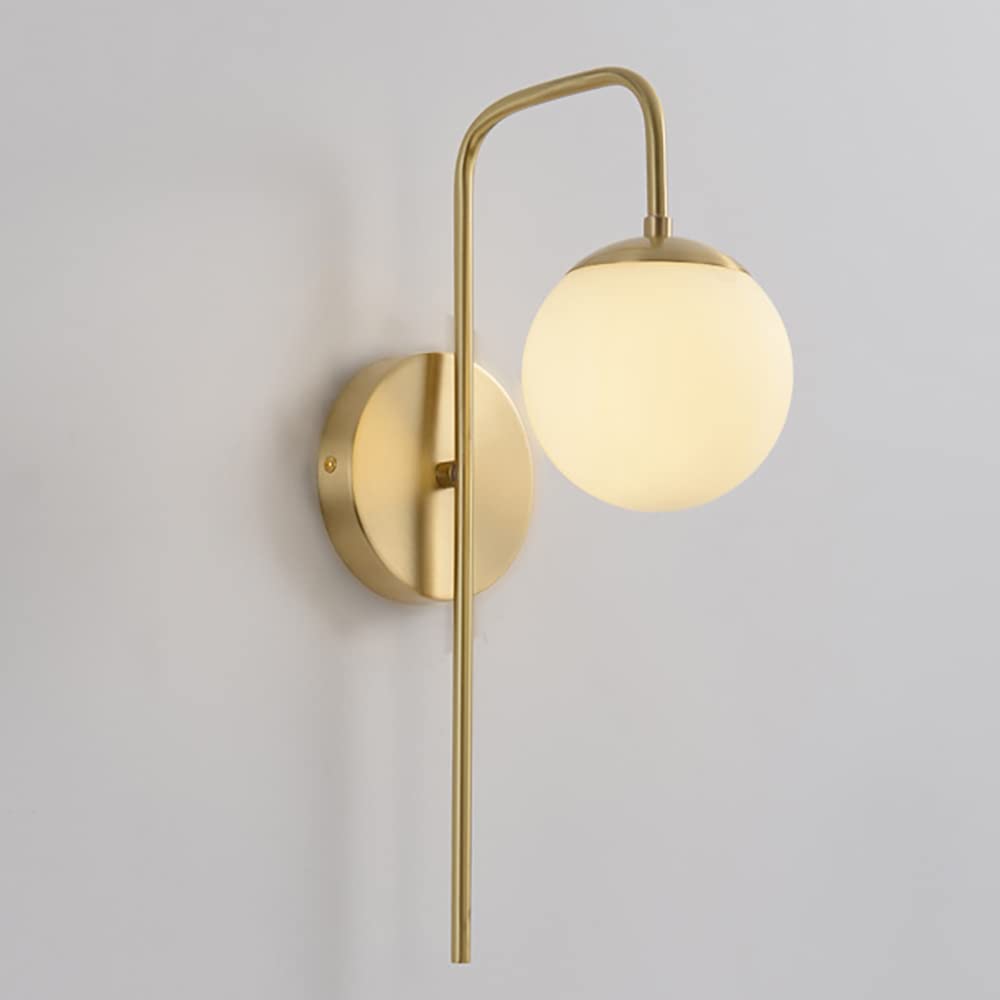 Aeyee Mid-Century Wall Sconce Lighting Modern Brass Wall lamp Gooseneck Arm Wall Light Fixture with Glass Globe Shade