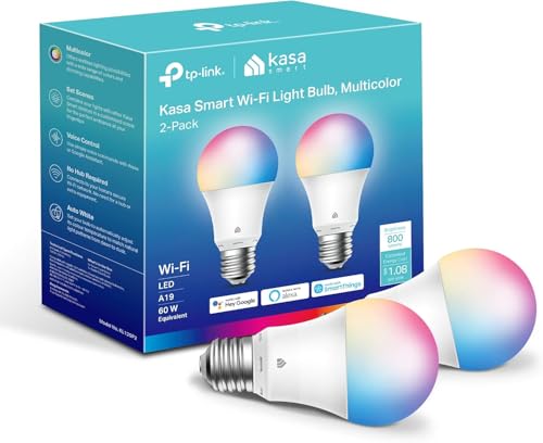 Kasa Smart Light Bulbs, Full Color Changing Dimmable Smart WiFi Bulbs Compatible with Alexa and Google Home, A19, 60 W 800 Lumens,2.4Ghz only, No Hub
