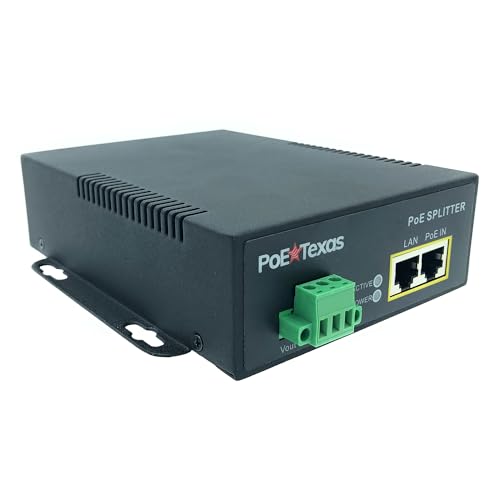 PoE Texas 802.3bt PoE++ to 12V Splitter with 60W Output - Works with Cisco UPOE & 802.3bt Switches - Gigabit Data Splitter with Phoenix Connector