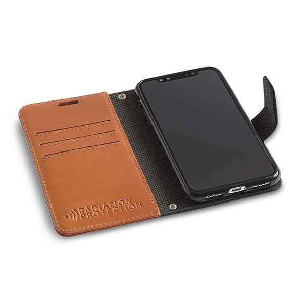 SafeSleeve Wallet Leather Case for iPhone 16e/17e EMF Blocker for Cell Phone with 3 Card Holder & Adjustable Stand - Magnetic Closure, and Magnetic