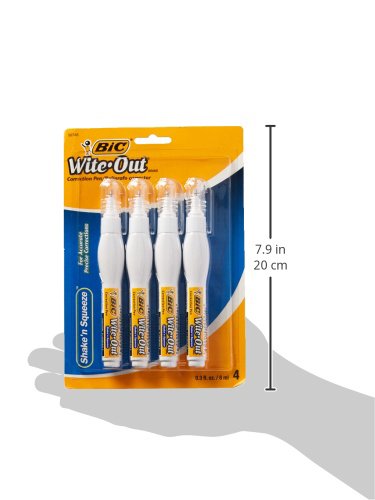 BIC Wite-Out Brand Shake 'n Squeeze Correction Pen, 8 ML Correction Fluid, School Supplies for Students and Teachers, Fast and Precise, 4-Count Pack