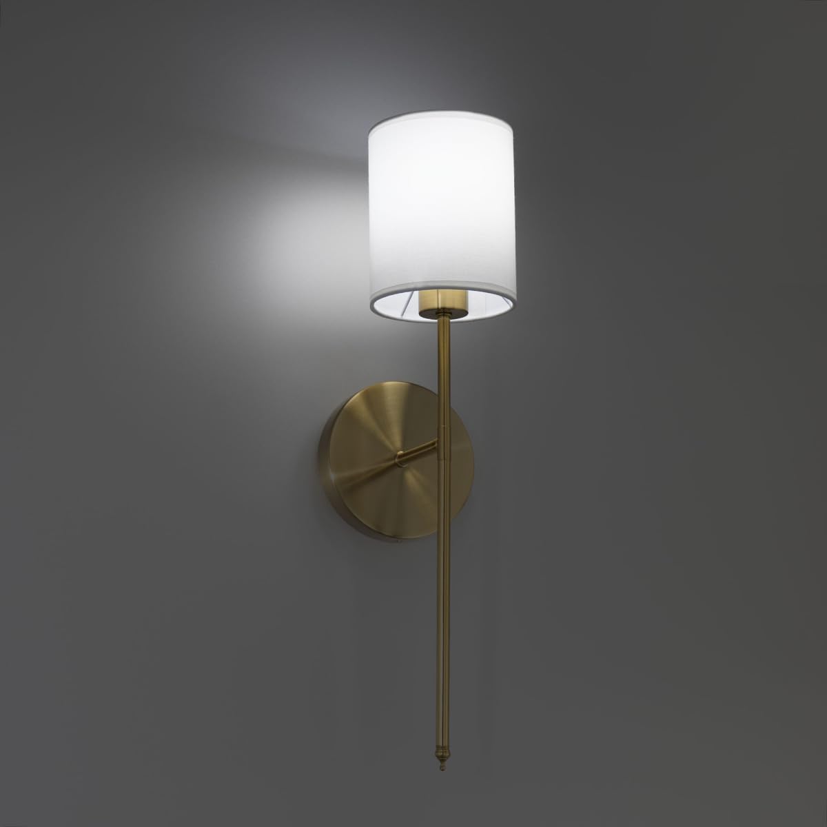 East Grove Home Wayfarer Wireless 22in Wall Sconce with USB-C Rechargeable LED Lamp 10W 800 Lumens RGBCW and Selectable CCT with White Cylinder Fabric