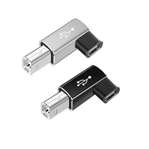 rgzhihuifz USB C Female to Midi 90 Degree Adapter, 2Pack Female USB C to Male USB B Printer Adapter, Compatible with Printers, MIDI, Eectric Pianos…