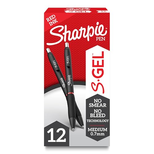 Sharpie S-Gel Pens, Medium Point (0.7mm), Red Gel Ink, 12 Count - Classroom, Teacher Supplies