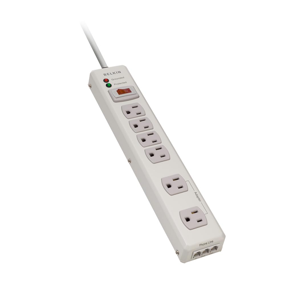 Belkin 6-Outlet Metal Power Strip Surge Protector, 6ft, Beige