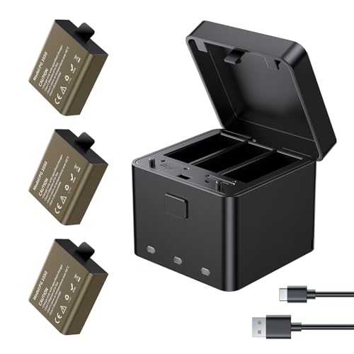 AKASO 3 x 1050mAh Rechargeable Action Camera Battery with 3-Channel Charger Compatible EK7000/Brave 4/EK7000 Pro Data Transfer with Micro SD Storage