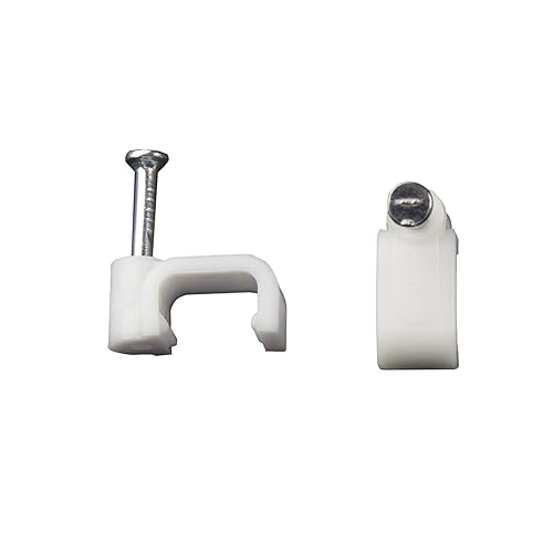 Square Cable Clips with Steel Nail, 8mm White 50pcs/Pack, Cable Management Wall Holder, Fit For Ethenet Cable/Coaxial Cable/Telephone
