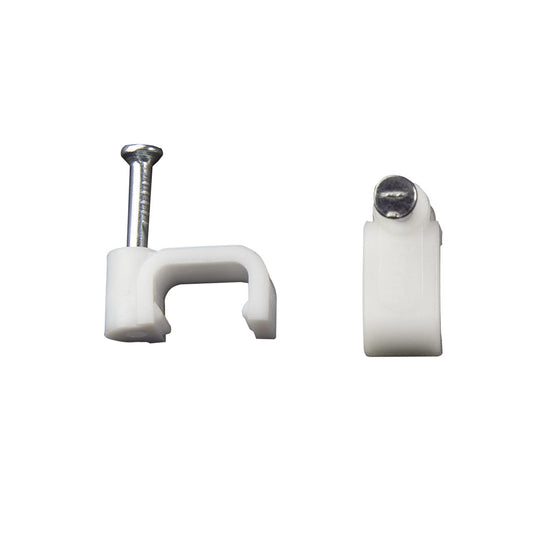 Square Cable Clips with Steel Nail, 8mm White 50pcs/Pack, Cable Management Wall Holder, Fit For Ethenet Cable/Coaxial Cable/Telephone