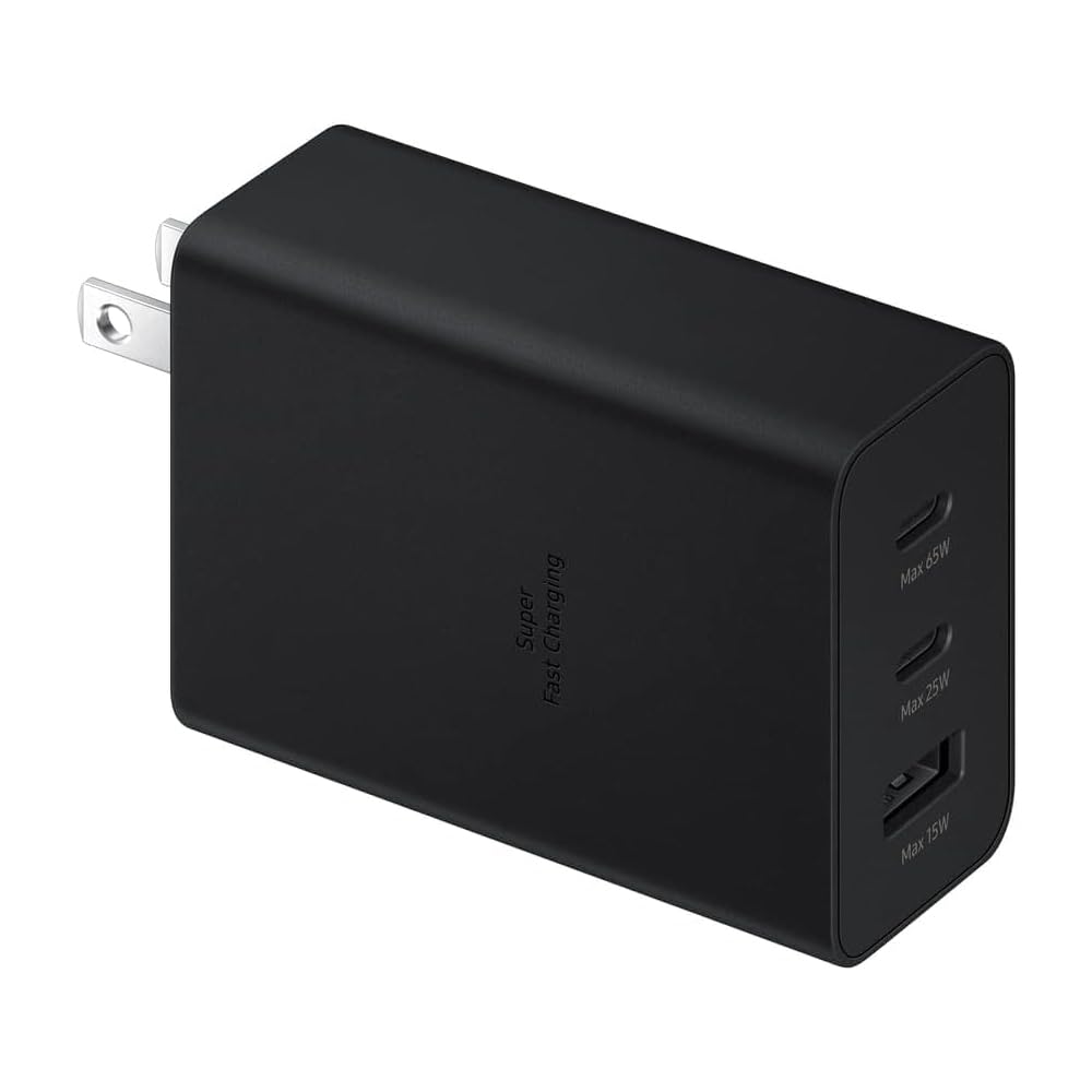 Samsung 65W USB C Charger, 3 Ports GaN Fast Wall Charger Block, Max capacity 65W for MacBook Pro/Air, iPhone 17/17 Plus/17 Pro Max/16 Pro, iPad