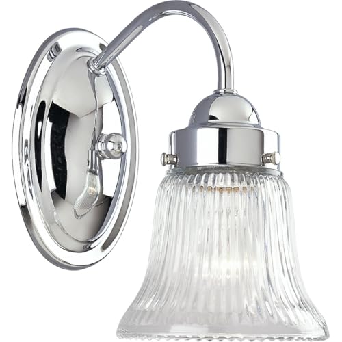 Progress Lighting 1-Light Clear Prismatic Glass Traditional Bath Vanity Light, Fluted Glass Collection, Indoor, P3287-15, Polished Chrome