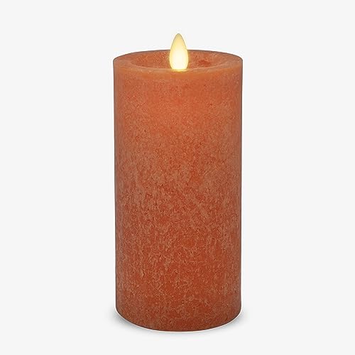 Luminara Sea Glass Flameless Candle, Harvest Pumpkin 3" x 6.5", Moving LED Flame Pillar with Timer, Battery Operated, Real Wax, Unscented Home Décor