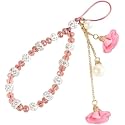 Zhuluck 1Pc Pink Bling Mobile Phone Strap Lanyard Bracelet Hand Strap Hanging Cord Flower Pendant Short Cord Wrist Straps for Phone Case