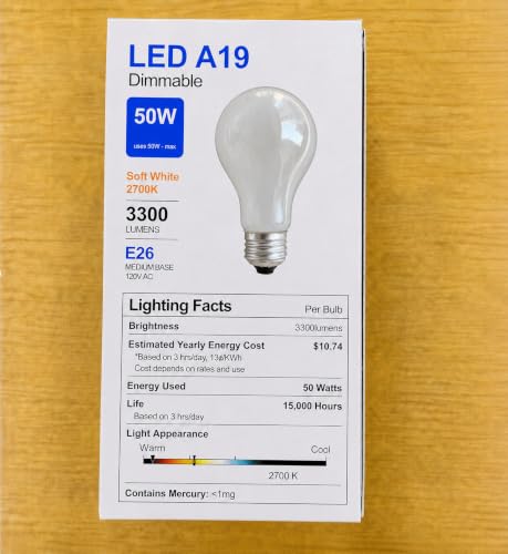 MOAKRIN50 Watt LEDLight Bulbs, A19 Frosted LED Rough Service Light Bulb