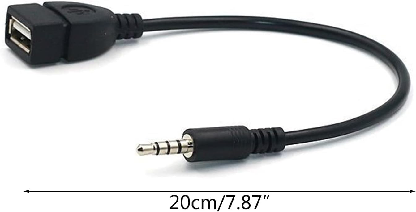 SelHeng 2Pcs Black USB to AUX Adapter Cable,3.5mm Male AUX Plug to USB 2.0 Female Converter Adapter Cable Cord for Car Aux Port 20cm/8-inch Length