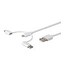 Monoprice 3-in-1 Multiport USB to USB Micro-B + USB-C + Lightning Charging Cable - 3 Feet, White - Essential Series